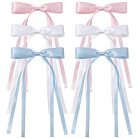 Yhxx Ylen 6 Pcs Hair Bows For Women Satin Hair Bows Large Bow Hair Clips Tassel Ribbon Bowknot With Long Tail Metal Bows Hair