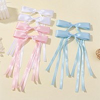 Yhxx Ylen 6 Pcs Hair Bows For Women Satin Hair Bows Large Bow Hair Clips Tassel Ribbon Bowknot With Long Tail Metal Bows Hair