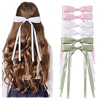 Yhxx Ylen 6 Pcs Hair Bows For Women Satin Hair Bows Large Bow Hair Clips Tassel Ribbon Bowknot With Long Tail Metal Bows Hair