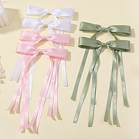 Yhxx Ylen 6 Pcs Hair Bows For Women Satin Hair Bows Large Bow Hair Clips Tassel Ribbon Bowknot With Long Tail Metal Bows Hair