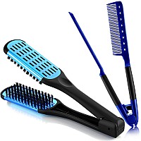 Chengu Hair Straightening Comb 2 Pcs Boar Bristles Clamp Double Sided Brush V Shaped Styling Hair Comb For Straightening Kno