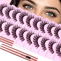 Lashes With Lash Glue False Eyelashes Fluffy Lashes Kit 16Mm Natural Lashes Wispy Fake Eyelashes With 5Ml Eyelash Glue 10 Pairs