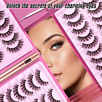 Lashes With Lash Glue False Eyelashes Fluffy Lashes Kit 16Mm Natural Lashes Wispy Fake Eyelashes With 5Ml Eyelash Glue 10 Pairs