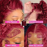 Burgundy Lace Front Wigs Human Hair 180 Density 13X4 Water Curly Lace Front Wigs Human Hair Pre Plucked Glueless Wigs Human Hai