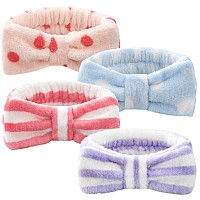 Vitever 4 Pack Spa Headband For Makeup And Face Washing Microfiber Bow Tie Headbands Trendy Gifts For Women And Girls