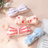 Vitever 4 Pack Spa Headband For Makeup And Face Washing Microfiber Bow Tie Headbands Trendy Gifts For Women And Girls