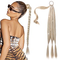 Seikea Braid Ponytail Extension With Glitter Hair Tinsel 26 Long Straight Diy Braid Hair Extension With Hair Tie Wrap Around