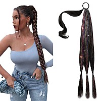 Seikea Black Braid Ponytail Extension With Glitter Hair Tinsel 26 Long Straight Diy Braid Hair Extension With Hair Tie Wrap A