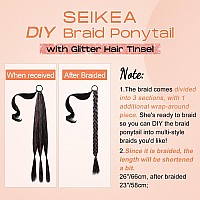 Seikea Black Braid Ponytail Extension With Glitter Hair Tinsel 26 Long Straight Diy Braid Hair Extension With Hair Tie Wrap A