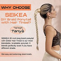 Seikea Black Braid Ponytail Extension With Glitter Hair Tinsel 26 Long Straight Diy Braid Hair Extension With Hair Tie Wrap A