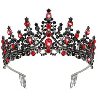 Curasa Black Tiaras For Women Red Gothic Crown For Women Girls Queen Of Hearts Crown Quinceanera Tiara Princess Crowns Royal Que