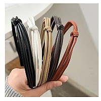 Lvyeer 5 Pack Leather Headbands For Woman Knotted Thin Headbands Thin Hair Head Bands Hair Band Girl Hair Accessories E