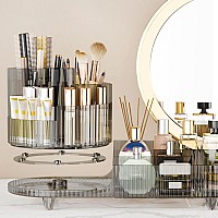 Rotating Makeup Organizer For Vanity With Brush Holder Cosmetic Makeup Storage Organizer Large Spinning Makeup Skincare Organi