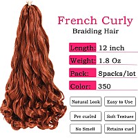 French Curly Braiding Hair 12 Inch 8 Packs Copper Red Pre Stretched Bouncy Braiding Hair Loose Wavy Braiding Hair Synthetic H