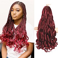 French Curly Braiding Hair 12 Inch 8 Packs Burgundy Pre Stretched Bouncy Braiding Hair Loose Wavy Braiding Hair Synthetic Hai