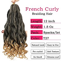 French Curly Braiding Hair 12 Inch 8 Packs Pre Stretched Bouncy Braiding Hair Loose Wavy Braiding Hair Synthetic Hair Extensi