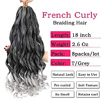 French Curly Braiding Hair 18 Inch 8 Packs Pre Stretched Bouncy Braiding Hair Loose Wavy Braiding Hair Synthetic Hair Extensi