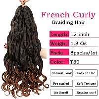 French Curly Braiding Hair 12 Inch 8 Packs Pre Stretched Bouncy Braiding Hair Loose Wavy Braiding Hair Synthetic Hair Extensi