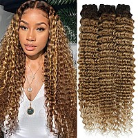 Hntl 12A Deep Wave Human Hair Bundles Ombre Honey Blonde Deep Wave Bundles Human Hair 18 20 22 Inch T427 Curly Bundles Brazilia