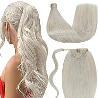 Laavoo Blonde Hair Ponytail Extensions Human Hair 20 Inch Ponytail Extension Human Hair 60 Platinum Blonde Ponytail Hair Extens