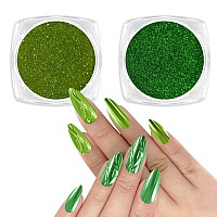 Allstarry Green Chrome Nail Powder 2 Colors Metallic Effect Mirror Chrome Powder Pigment Manicure Magic Glitter Dust Kit For Ge