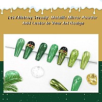 Allstarry Green Chrome Nail Powder 2 Colors Metallic Effect Mirror Chrome Powder Pigment Manicure Magic Glitter Dust Kit For Ge