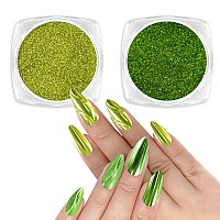 Allstarry Green Chrome Nail Powder 2 Colors Metallic Effect Mirror Chrome Powder Pigment Manicure Magic Glitter Dust Kit For Ge