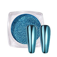 Prettydiva Chrome Nail Powder Cyan Chrome Powder Lake Blue Mirror Chrome Nail Powder Metallic Powder For Nails Glitter Pigments