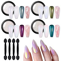 Born Pretty Chrome Nail Powder Metallic Mirror Effect Pigment Iridescent Mermaid Pearl Auroras Nail Powder Glitter Dust Kit For