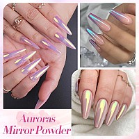 Born Pretty Chrome Nail Powder Metallic Mirror Effect Pigment Iridescent Mermaid Pearl Auroras Nail Powder Glitter Dust Kit For