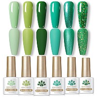 Born Pretty Green Gel Nail Polish Carnival Evergreen Gel Nail Polish Set Glitter Green Sparkle Gel Polish Nail Art Varnish Manic