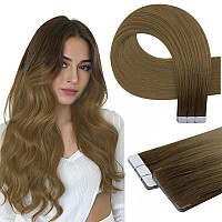 Full Shine Insert Virgin Tape In Hair Extensions Human Hair Ombre Dark Brown To Light Brown Tape Hair Extensions Real Human Hair