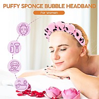 Dommare Spa Headband For Washing Face Wristband Set Bubble Skincare Makeup Headbands For Women Teen Girl Gifts Coral Fleece Pu