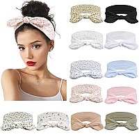 12 Pack Wild Floral Bow Headbands For Women Elastic Headwraps Hair Band Yoga Running Sports Knotted Headband Stretchy Rabbit Ear