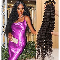 Human Hair Deep Wave Bundles 24 26 28 12A Unprocessed Bundles Virgin Remy Human Hair Weave Bundles Deep Curly Hair Extensions