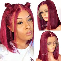 Burgundy Bob Wig Human Hair Burgundy Lace Front Wigs Human Hair 13X4 Hd Glueless Wigs Human Hair Pre Plucked Pre Cut Lace Fron