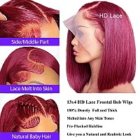 Burgundy Bob Wig Human Hair Burgundy Lace Front Wigs Human Hair 13X4 Hd Glueless Wigs Human Hair Pre Plucked Pre Cut Lace Fron