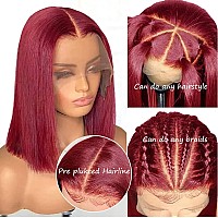 Burgundy Bob Wig Human Hair Burgundy Lace Front Wigs Human Hair 13X4 Hd Glueless Wigs Human Hair Pre Plucked Pre Cut Lace Fron