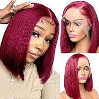 Burgundy Bob Wig Human Hair Burgundy Lace Frontal Wigs Human Hair 180 Density 14 Inch Glueless Wigs Human Hair Pre Plucked Pre