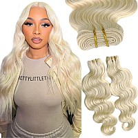 Body Wave Platinum Blonde Weft Hair Extensions Human Hair 24 Inch 120G Full Head Sew In Hair Extensions Real Human Hair Curly H