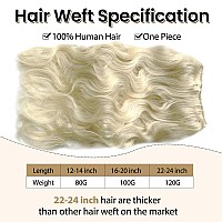 Body Wave Platinum Blonde Weft Hair Extensions Human Hair 24 Inch 120G Full Head Sew In Hair Extensions Real Human Hair Curly H