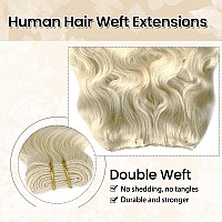 Body Wave Platinum Blonde Weft Hair Extensions Human Hair 24 Inch 120G Full Head Sew In Hair Extensions Real Human Hair Curly H