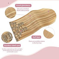 Clip In Hair Extensions Real Human Hair Strawberry Blonde Highlighted Golden Blonde Human Hair Extensions 22Inch 120G 7Pcs Doubl