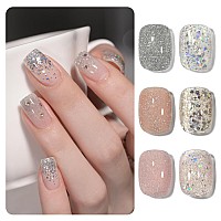 Gaoy Glitter Gel Nail Polish Set Of 6 Colors Including Sparkly Pink Gold Silver Gel Nail Kit For Nail Art Diy Manicure And Pedic