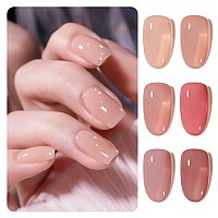 Gaoy Nude Jelly Gel Nail Polish Set 6 Transparent Colors Sheer Pink Neutral Gel Nail Kit For Salon And Nail Art Diy At Home