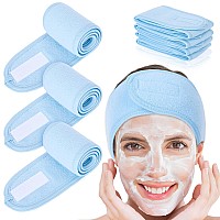 Whaline Spa Facial Headband Head Wrap Terry Cloth Headband 4 Counts Stretch Towel For Bath Makeup And Sport Light Blue