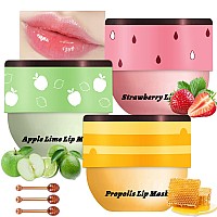 3 Pcs Bee Lip Balm Honey Pot Honey Strawberry Apple Lime Lip Mask Overnight Propolis Moisturizing Lip Balm Hydrating Preven