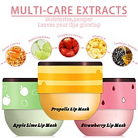 3 Pcs Bee Lip Balm Honey Pot Honey Strawberry Apple Lime Lip Mask Overnight Propolis Moisturizing Lip Balm Hydrating Preven