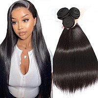 Blackmoon Hair Straight Human Hair 3 Bundles 20 22 24Inches Brazilian Virgin Unprocessed Straight Hair Weave Bundles For Black W