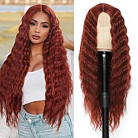 Instastyle 30Inch Curly Wig Long Synthetic Wigs For Black Women Ginger Red Deep Wave Synthetic Curly Wig Lace Front With 4 Simu